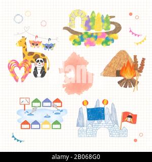 Set of hand drawn a variety of festivals, local fair sketch illustration 002 Stock Vector