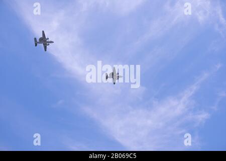 Rehoboth Beach, Delaware  USA - June 26: A pair of US Navy E-2 Hawkeye all-weather, carrier-capable tactical airborne early warning aircraft. Stock Photo