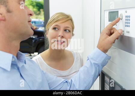 workers entering office Stock Photo