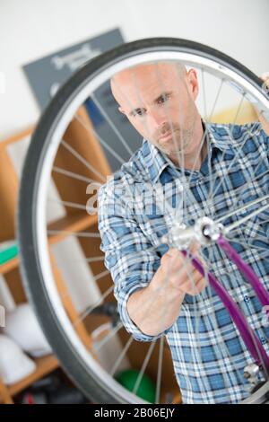 a bicycle workshop bike repairing