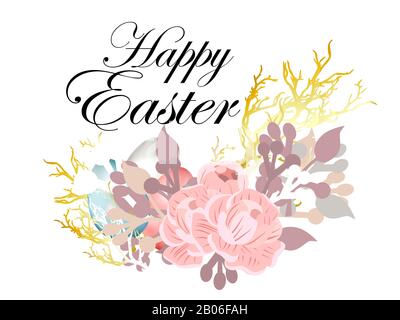 Spring easter background with eggs. Place for text. illustration. Stock Photo