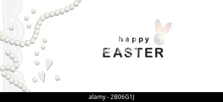 Trendy modern Easter banner. Happy Easter horizontal poster. Rabbit or bunny. Delicate pestle colors. Realistic style. Vector illustration. Stock Photo