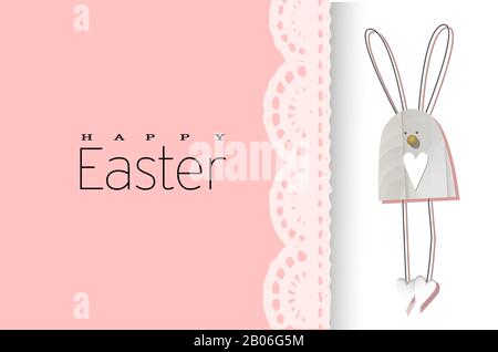 Easter background. Festive design composition top view. bunnies. Lace decoration. Happy easter. Horizontal banner, postcard, flyer. Greeting card. PIN Stock Photo