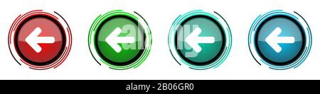 Left arrow round glossy vector icons, set of buttons for webdesign, internet and mobile phone applications in four colors options isolated on white ba Stock Vector