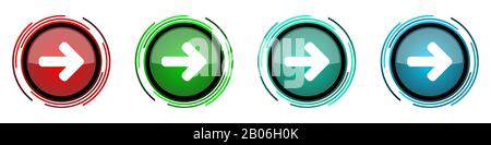 Right arrow round glossy vector icons, set of buttons for webdesign, internet and mobile phone applications in four colors options isolated on white b Stock Vector