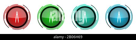 Learning round glossy vector icons, set of buttons for webdesign, internet and mobile phone applications in four colors options isolated on white back Stock Vector