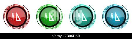 Learning round glossy vector icons, set of buttons for webdesign, internet and mobile phone applications in four colors options isolated on white back Stock Vector