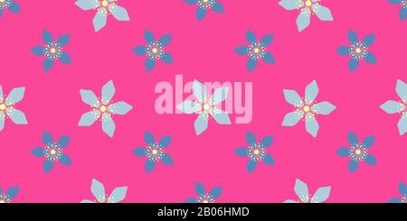 Bright easter pattern with spring flowers. Summer colors. Pink, fuchsia and blue. Stock Photo