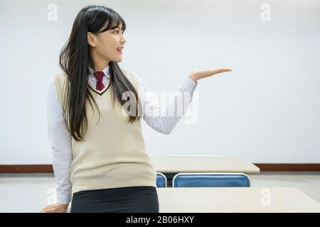 High school student's daily life, Asian teenage students wearing uniform on college with friends 143 Stock Photo