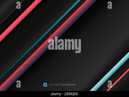 Abstract stripe diagonal geometric lines pattern blue and red on black background with space for your text. Vector illustration Stock Vector