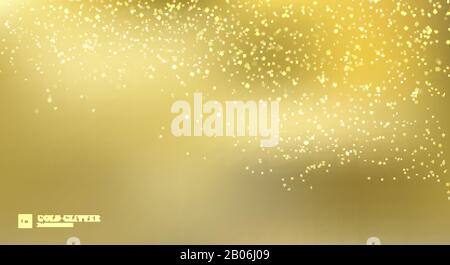 Sparkling golden glitter lights on gold blurred background. Magic sparkle particles luxury wallpaper. Vector illustration Stock Vector