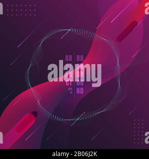 Abstract blue glowing particles liquid dynamic flow on fluid gradient shapes composition red and purple background. Vector illustration Stock Vector