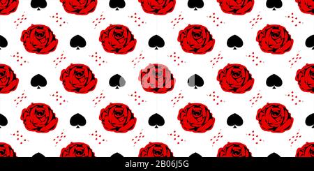 Red Rose. Playing cards. Wonderland. Seamless pattern. Children's fairy tales Alice