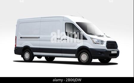 White van side view isolated on white Stock Photo