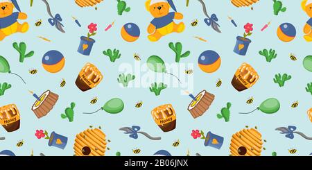 Cheerful cute balls pattern. flowers. the bees. Children's drawing. illustration. Stock Photo