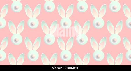 Easter background horizontal banner. Seamless pattern. Easter bunny rabbit on a pink background. Design for textile, fabric and wrapping paper. Stock Photo