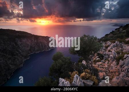 Sunset over the Butterfly Valley, Fethiye, Mugla, Turkey Stock Photo
