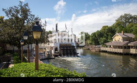 Paddle steamer at the Magic Kingdom theme park, Walt Disney World, Orlando, Florida, USA Stock Photo