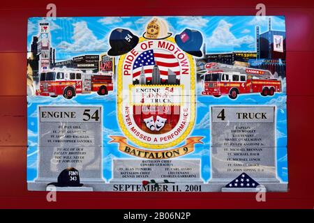 The fire department of the 9th Battalion commemorates 9/11, Manhattan, New York City, New York State, USA Stock Photo