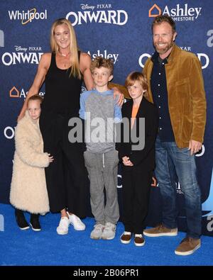 February 18, 2020, Hollywood, CA, USA: (L-R) Scout Margery Jennings, Kerri Walsh Jennings, Joseph Michael Jennings, Sundance Thomas Jennings, and Casey Jennings attends the Premiere Of Disney And Pixar's ''Onward'' at El Capitan Theatre. (Credit Image: © Billy Bennight/ZUMA Wire) Stock Photo