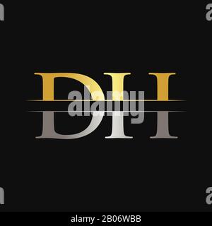 Initial DH Letter Logo Design Vector With Gold and Silver Color. DH Logo Design Stock Vector