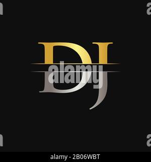 Initial DJ Letter Logo Design Vector With Gold and Silver Color. DJ Logo Design Stock Vector