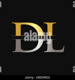 Initial DL Letter Logo Design Vector With Gold and Silver Color. DL Logo Design Stock Vector