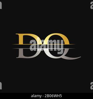 Initial DQ Letter Logo Design Vector With Gold and Silver Color. DQ Logo Design Stock Vector