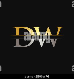 Initial DW Letter Logo Design Vector With Gold and Silver Color. DW Logo Design Stock Vector