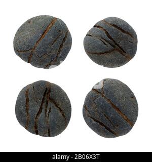 Set round stones with old natural texture. Stock photo top view element design isolated on white background. Game concept destiny material object Stock Photo