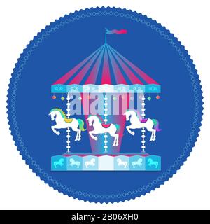 Carousel with horses colorful icon Stock Vector