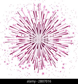 Vector background with anniversary bursting fireworks isolated on white backdrop. Festive star salute illustration Stock Vector