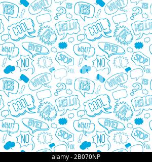 Vector doodle seamless pattern with speech bubbles. Background with words of exclamation in linear style illustration Stock Vector