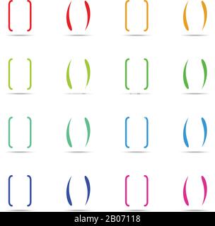 Color curly brackets, braces vector set. Multicolored parenthesis for text illustration Stock Vector