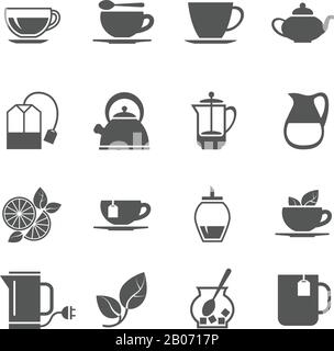 Tea vector icons. Hot beverage with sugar and lemon illustration Stock Vector