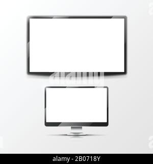 Lcd flat screen monitor, computer display and smart TV screen. Mockups flat screen set. Vector illustration Stock Vector