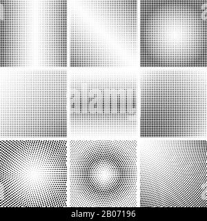 Halftone dots black and white backgrounds vector. Set of patterns in vintage style illustration Stock Vector