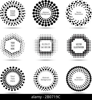 Circle vector dotted burst halftone banners. Label and logo with space for text illustration Stock Vector