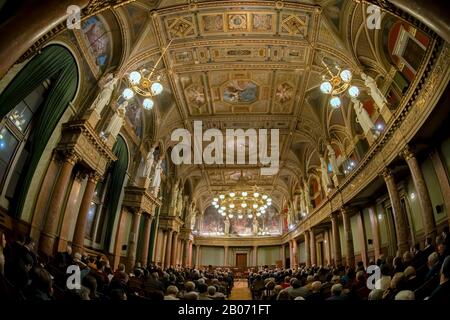Interior of the Hungarian Academy of Sciences (MTA). The Ceremonial Hall is the venue for meetings and classical music concerts.Budapest,Hungary. Stock Photo