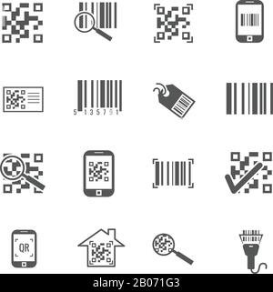 Scan bar and qr code vector icons. Information in barcode, digital qrcode illustration Stock Vector