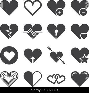 Love heart vector icons. Set of romantic elements for valentine day illustration Stock Vector