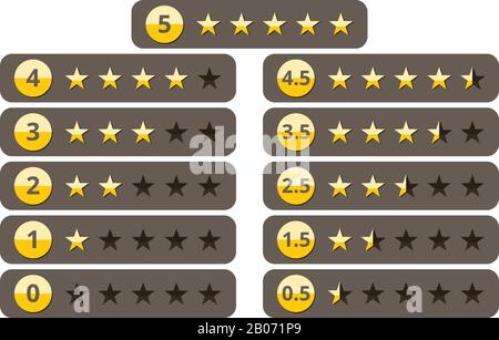 Rating stars, best five yellow star ranking vector icons set. Success and best quality, illustration of web ranking Stock Vector