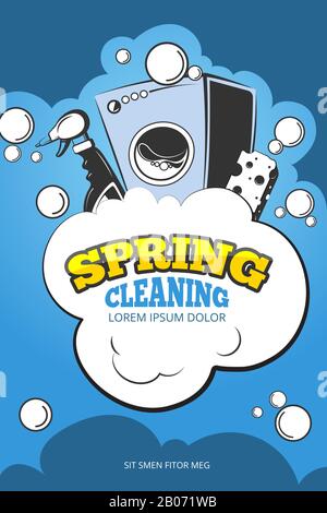 Spring cleaning service vector concept background. Housework and housekeeping, washing laundry illustration Stock Vector