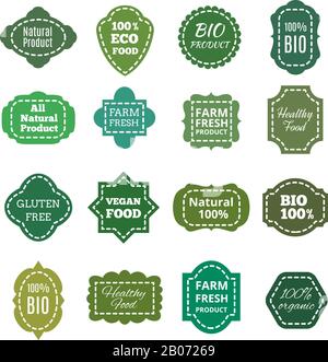 Labels and emblems flat set of organic and natural products isolated ...