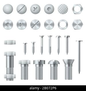 Screws, bolts, nuts, nails and rivets for fastening and fixing. Vector illustration design elements Stock Vector