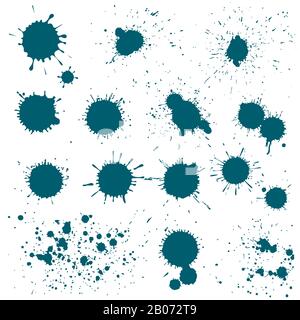 Set of ink blots, splashes grunge elements isolated on white background. Vector illustration Stock Vector