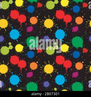 Paint splatter vector seamless pattern. Background with repetition color stain illustration Stock Vector