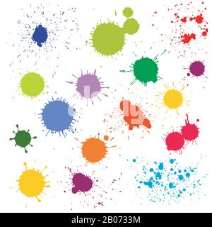 Color paint splatter, ink blots vector collection. Splash and colored stain illustration Stock Vector