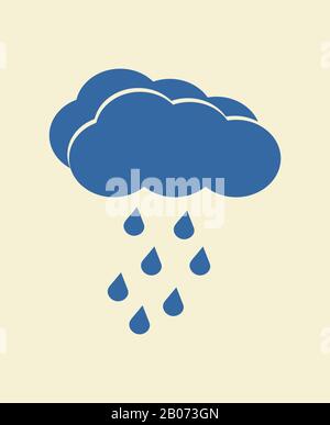Blue vector cloud with falling rain. Rainy season weather illustration Stock Vector