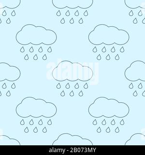 Outline vector rainy clouds seamless pattern. Linear style background illustration Stock Vector